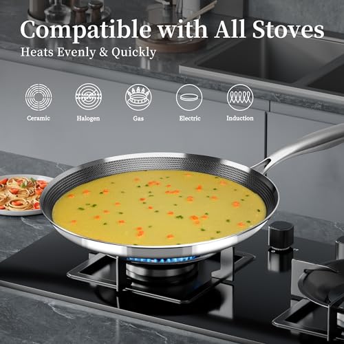 Nonstick Crepe Pan 11inch Stainless Steel Crepe Pan Honeycomb Coating Flat Skillet Tawa Dosa Tortilla Pan
