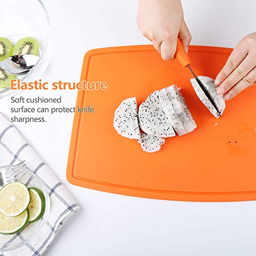 Silicone Thick Cutting Boards Mats Set of 3pcs Foldable & Flexible Design Juice Grooves Easy Grip Handle Dishwasher Safe for Kitchen