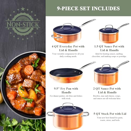9pc Cookware Set Healthy Duralon Blue Ceramic Nonstick Coated