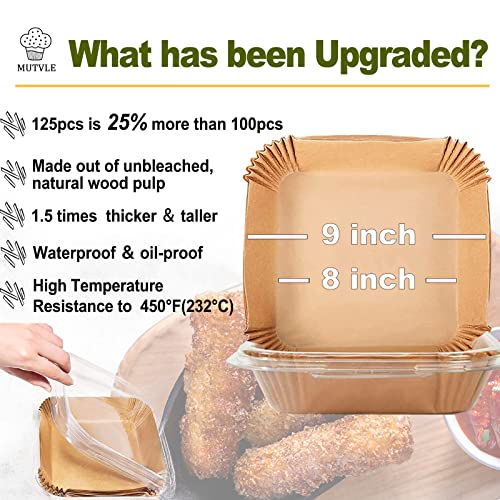 Large Air Fryer Disposable Paper Liners Square 9 Inch for 5 (125 Count)