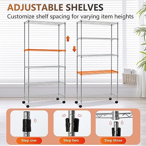 5 Tier Wire Storage Shelves with Wheels (20000 Ounce)