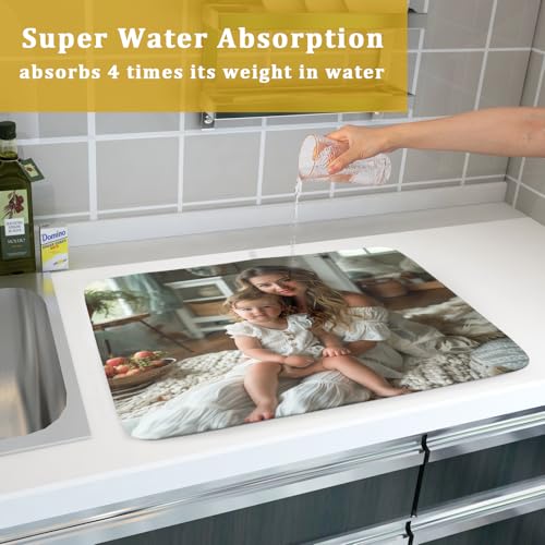 Custom Dish Drying Mat Customized Drainer Pad with Image Logo Text 18x24 Inch Personalized Absorbent Dish Dry Pad for Kitchen Counter Sink