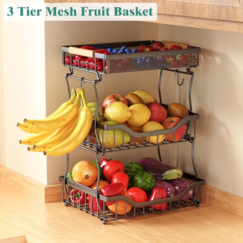 3 Tier Countertop Fruit Mesh Basket for Kitchen