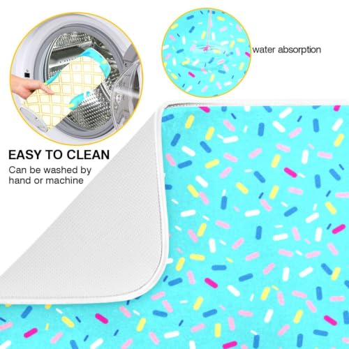 Teal Blue Ice Cream Dish Drying Mat for Kitchen Counter Absorbent Microfiber Drying Pad