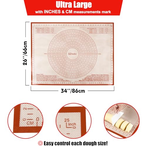 Silicone Pastry Mat 34X26 inch Baking Mat for Rolling Dough