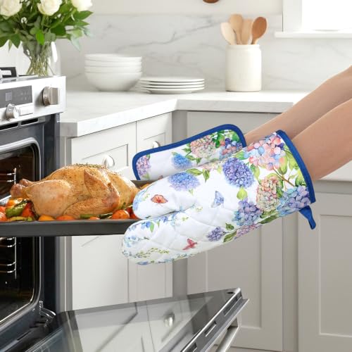 Hydrangea Floral Oven Mitts and Pot Holders Set (4 Count)