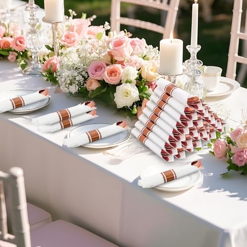 400PCS Pre Rolled Rose Gold Plastic Silverware Heavy Duty for Party (400 Count)