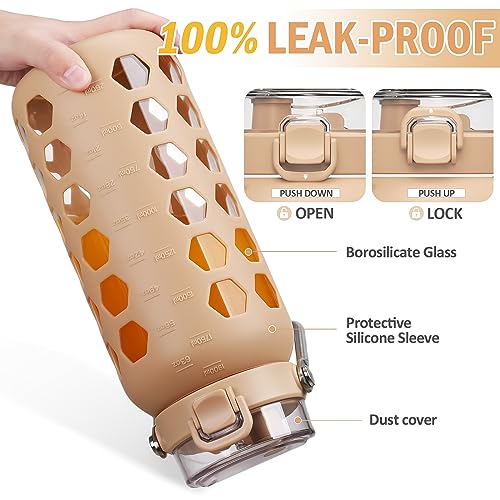 64oz Glass Water Bottle with Straw and Lid