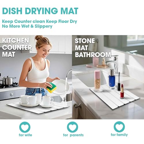 Dish Drying Mat Stone Bath Mat Diatomaceous Earth Stone Drying Mat For Kitchen Counter Sink Bath Mat Quick Dry Non Slip Foldable Dish Drying Rack Mat Small