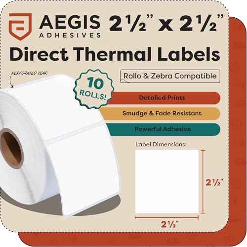2.5" X 2.5" Square Direct Thermal Labels (12 Count)
