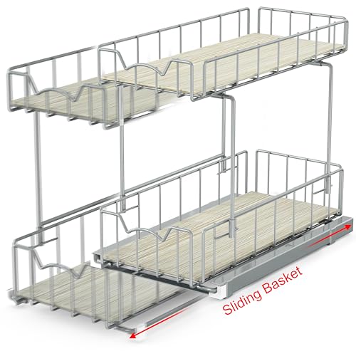 2 Tier Spice Rack Slide Out Wire Basket Drawer