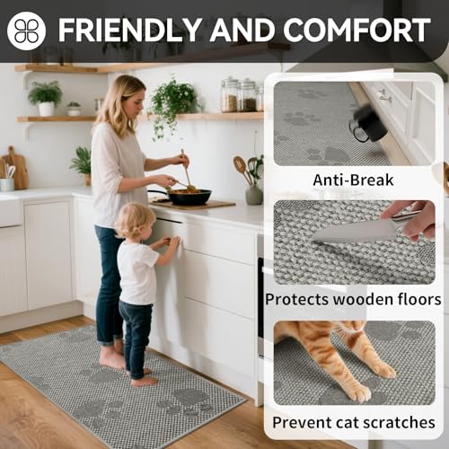 Kitchen Rugs Kitchen Mats for Floor Non Slip Gray Paw 17"x47" (5.48 Sq Ft)