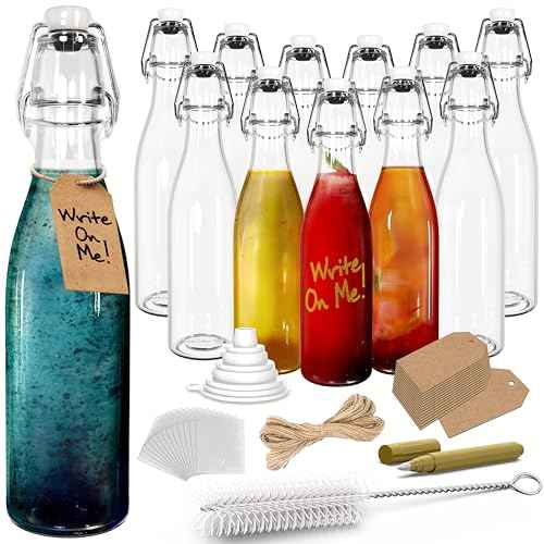 12 Oz Swing Top Glass Bottles with Airtight Lid 12 Pack Bundle (12 Count)