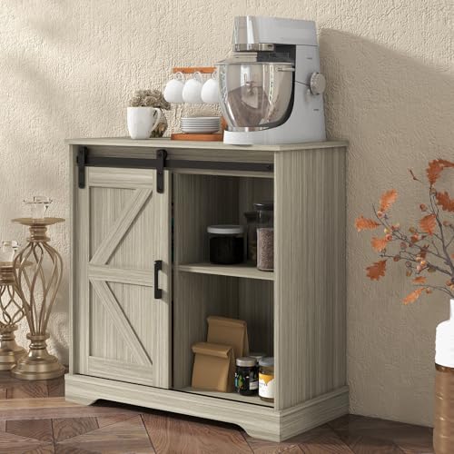 Sliding Barn Door Buffet Sideboard Storage Cabinet Coffee Bar Kitchen Farmhouse Style