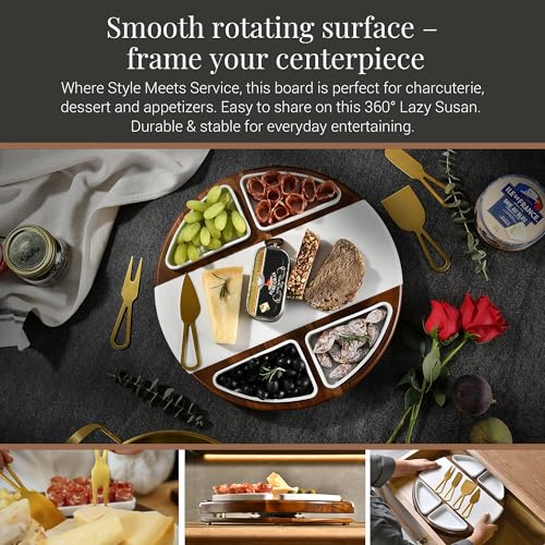Acacia Wood Lazy Susan Cheese Board Set