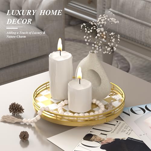 10 Inch Gold Checkerboard Lazy Susan Vanity Tray with Metal Rail