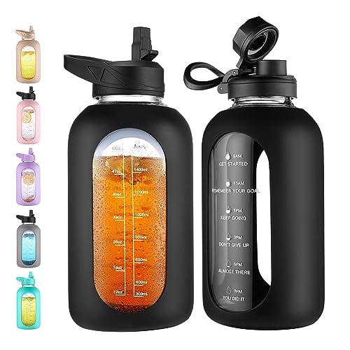 64 oz Glass Water Bottle with Straw