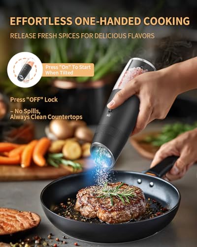 Gravity Electric Salt and Pepper Grinder Set Automatic Shakers Upgraded Pepper Mill with Rechargeable Base (2 Count)