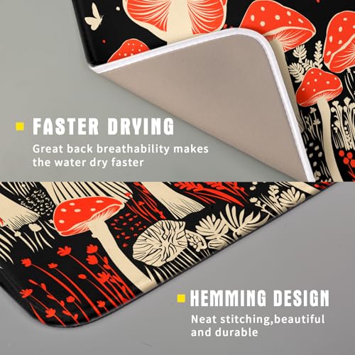 Red Mushroon Dish Drying Mat for Kitchen Counter Black Microfiber Absorbent Dish Pad Small