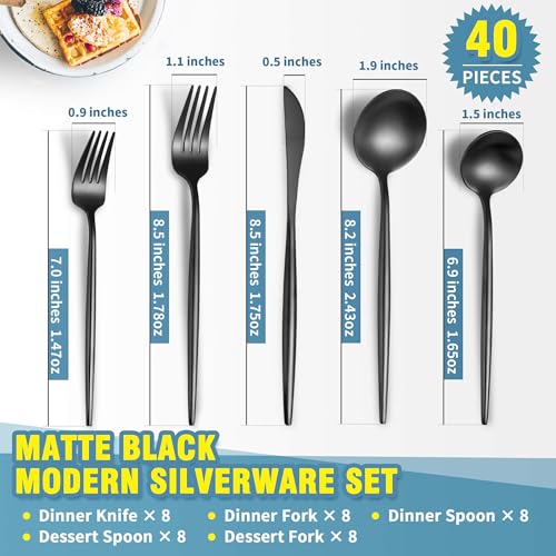 Matte Black Silverware Set for 8 (40 Count)