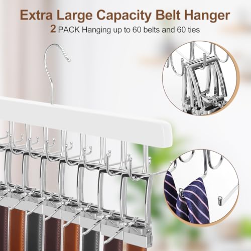 2 Pack 2 in 1 Belt Tie Hanger for Closet Max 60 Belts with 60 Ties Capacity (2 Count)