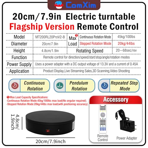 7.9In Remote Motorized Electric Turntable Rotating Display Stand Spinning Rotating Platform 360 Photography Turntable lazy susan base giratoria para for Photography