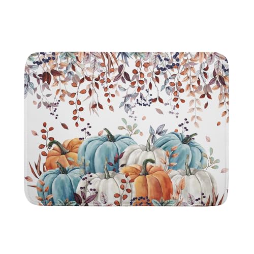Fall Orange Pumpkin Dish Drying Mat Eucalyptus Leaves Drainer Rack Pad 18"x24" Microfiber Quick Dry Dish Sink Mat for Kitchen Counter Decor