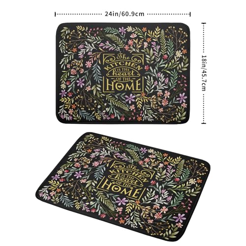 Vintage Microfiber Dish Drying Mat Wildflowers Leaves Absorbent Dry Mat for Kitchen Counter Decor