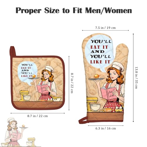 Retro Housewife Oven Mitts and Pot Holders Set (4 Count)