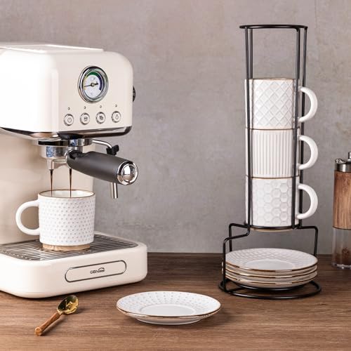 6 OZ Coffee Mugs with Saucer and Stand (4 Count)