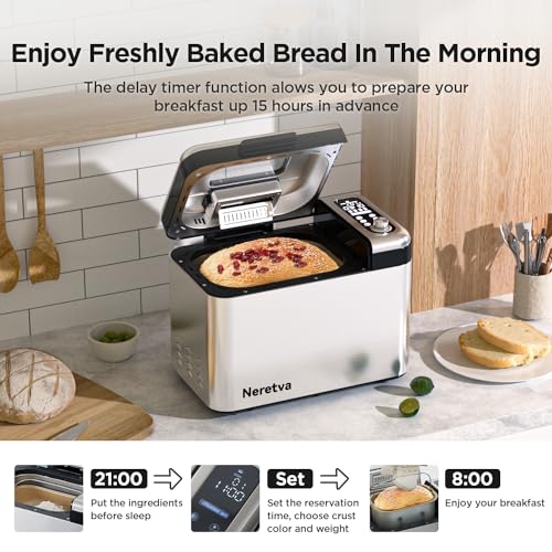 3.3LB &15-in-1 Bread Maker Dual Heaters with Auto Nut Dispenser