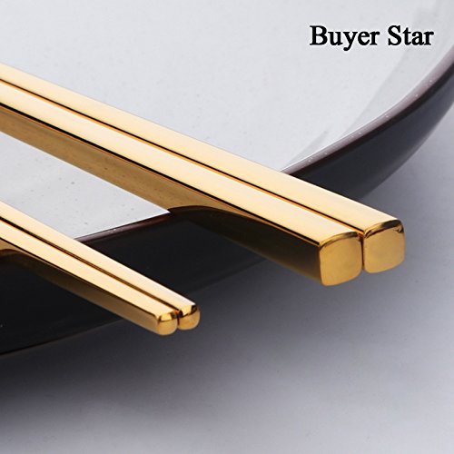 5 Pair Gold Stainless Steel Chopsticks