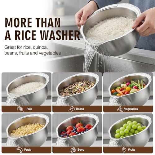 Rice Strainer & Rice Washing Bowl Stainless Steel