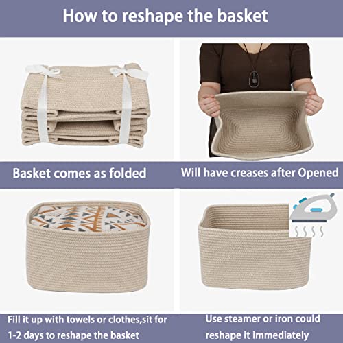 Woven Cotton Rope Storage Baskets 15x10x9.3" 3 Pack Oatmeal