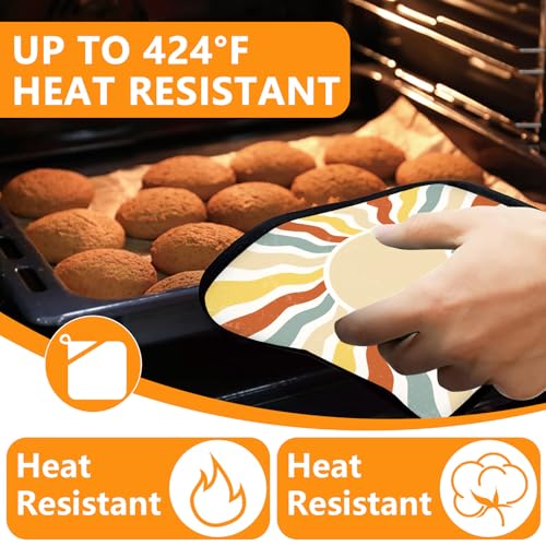 Mingnei Boho Sun Oven Mitts and Pot Holders Sets 4Pcs