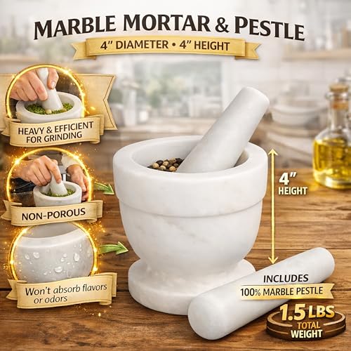 Handcrafted 4 inch Mortar and Pestle Solid Marble Grinder for Spices and Herbs Artisan Carved from Yushan Marble Elegant and Durable for Everyday Cooking