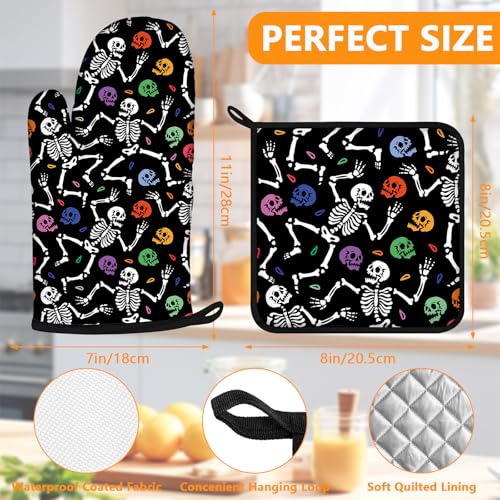 Colorful Skull Oven Mitts and Pot Holders Sets 4Pcs