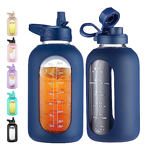 64 oz Glass Water Bottle with Straw