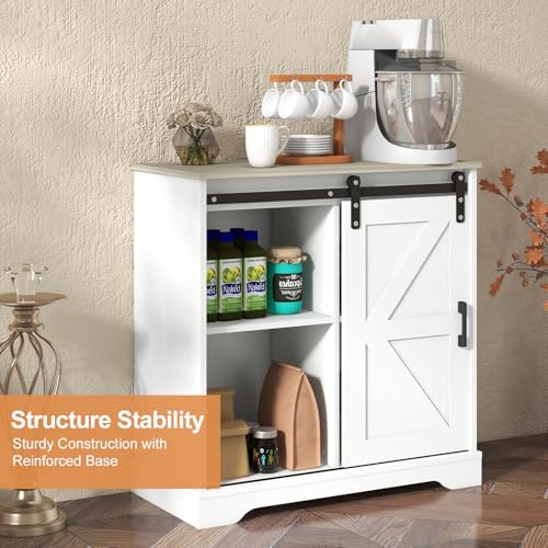 Sliding Barn Door Buffet Sideboard Storage Cabinet Coffee Bar Kitchen Farmhouse Style