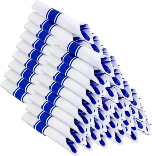400PCS Pre Rolled Blue Plastic Silverware Set Heavy Duty for Wedding (400 Count)