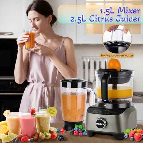 11-in-1 Food Processor and Blender Combo, 14 Cup Food Processor with Large Chute, 51 oz for Smoothies & Ice, for Chopping, Grinding, Slicing, Shredding, Purees & Dough, Dishwasher Safe