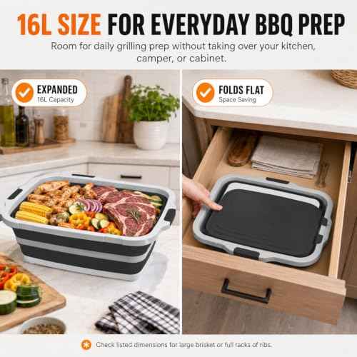 BBQ Prep Tub 16L Black Collapsible Sink with Cutting Board Lid (4.2 Count)
