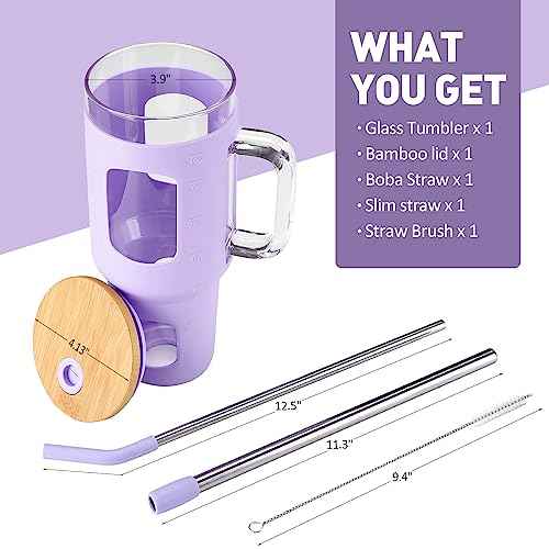 Glass Tumbler with Straw and Lid
