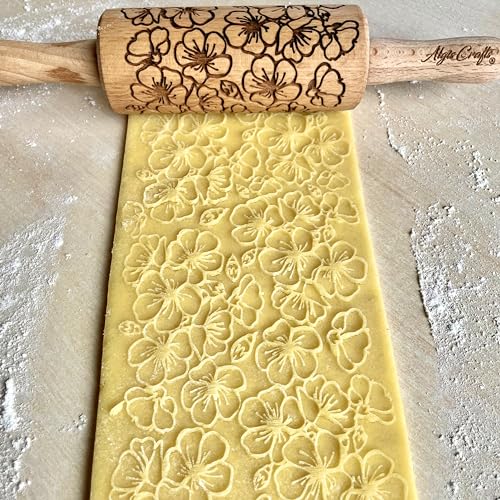 GARDEN BLOSSOMS 3 Small Size Embossed Rolling Pin Set. Wooden Laser Engraved Embossing Dough Roller for Embossed Cookies Gift for Birthday