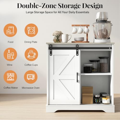 Sliding Barn Door Buffet Sideboard Storage Cabinet Coffee Bar Kitchen Farmhouse Style