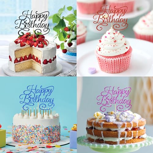 Happy Birthday Cake Topper Black Glitter Happy Birthday Cake Bunting Decoration Birthday Party Cake Decoration Supplies