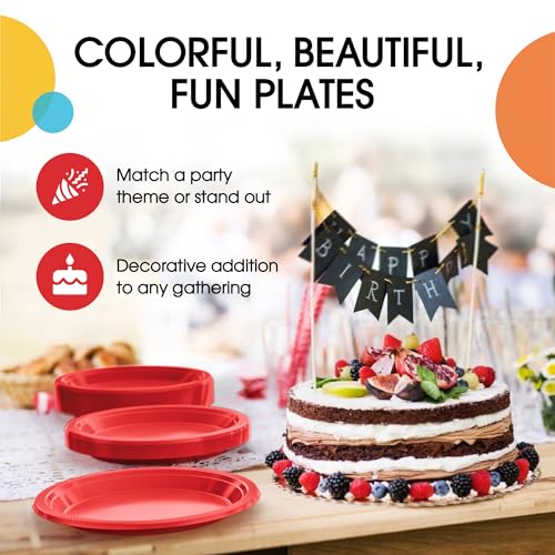 Exquisite Party Solids Sturdy Red Plastic Plates 7" Cake Plates 100 Pcs (100 Count)