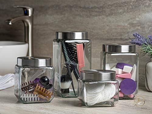 4pc Square Glass Cookie Jars with Airtight Lids + Marker & Labels