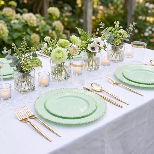 180Pcs Sage Green Plastic Plates for Wedding Party Supplies
