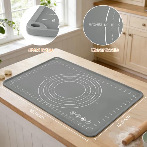 Silicone Pastry Mat 24" x 16" Baking Mat with Measurements and Edge Heightening